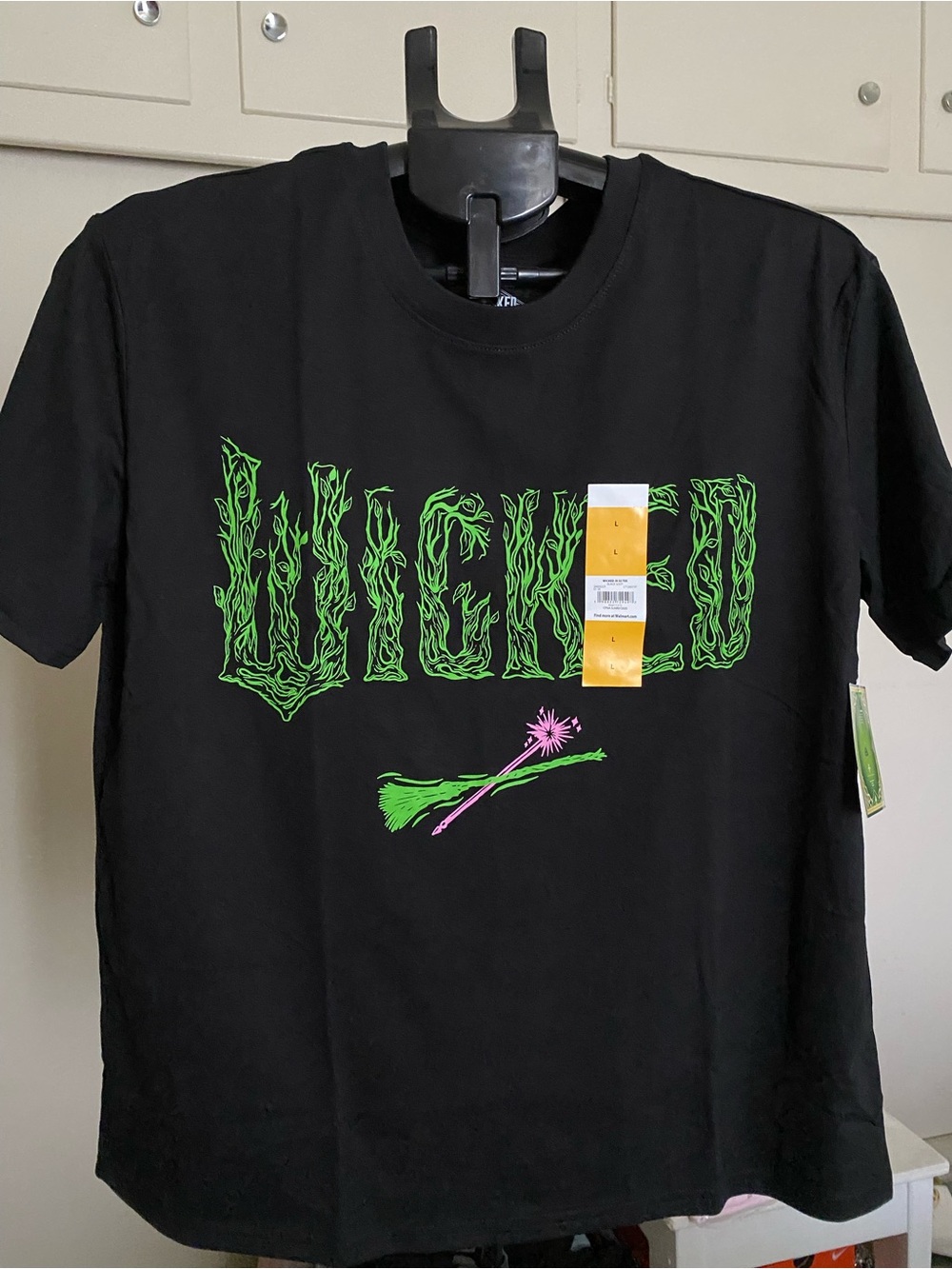 Black 'Wicked' Graphic Tee with Neon Green and Pink Accent